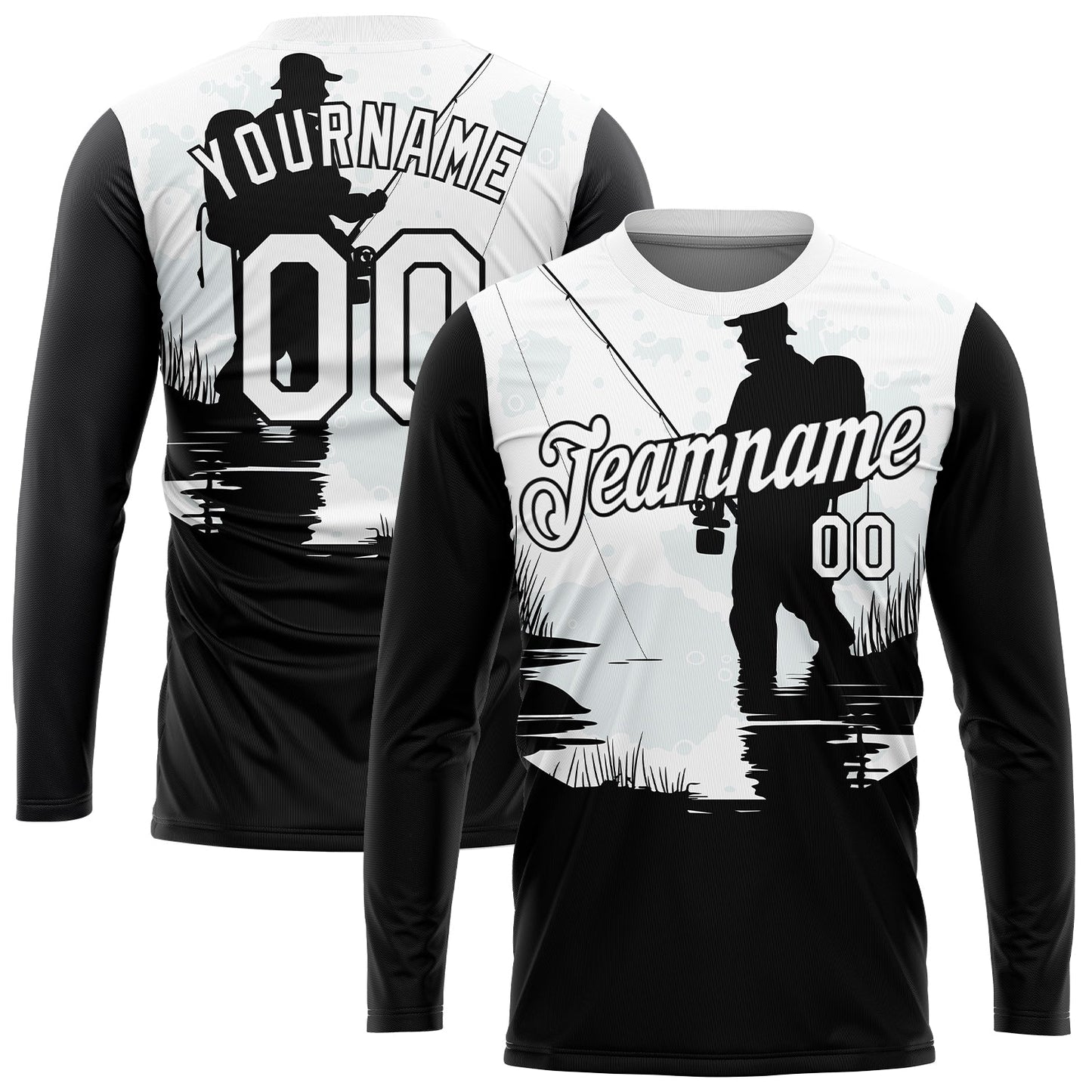Custom White Black 3D Pattern Design Fishing Performance T-Shirt view 2