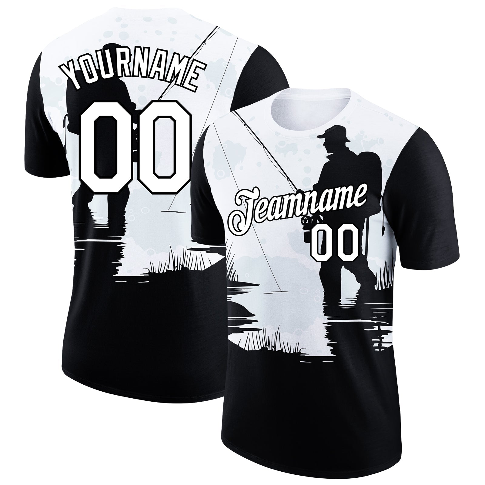 Custom White Black 3D Pattern Design Fishing Performance T-Shirt - Main View