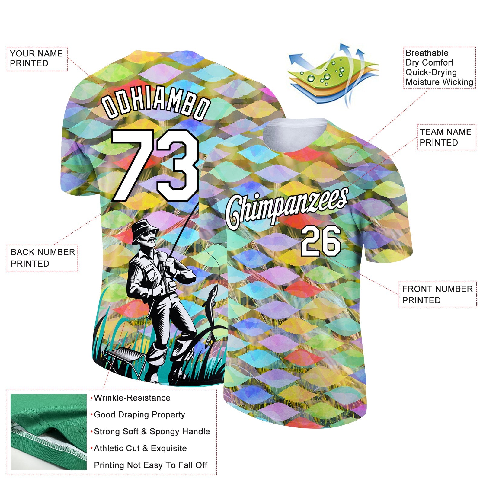 Custom Neon Green White-Black 3D Pattern Design Fishing Performance T-Shirt view 3