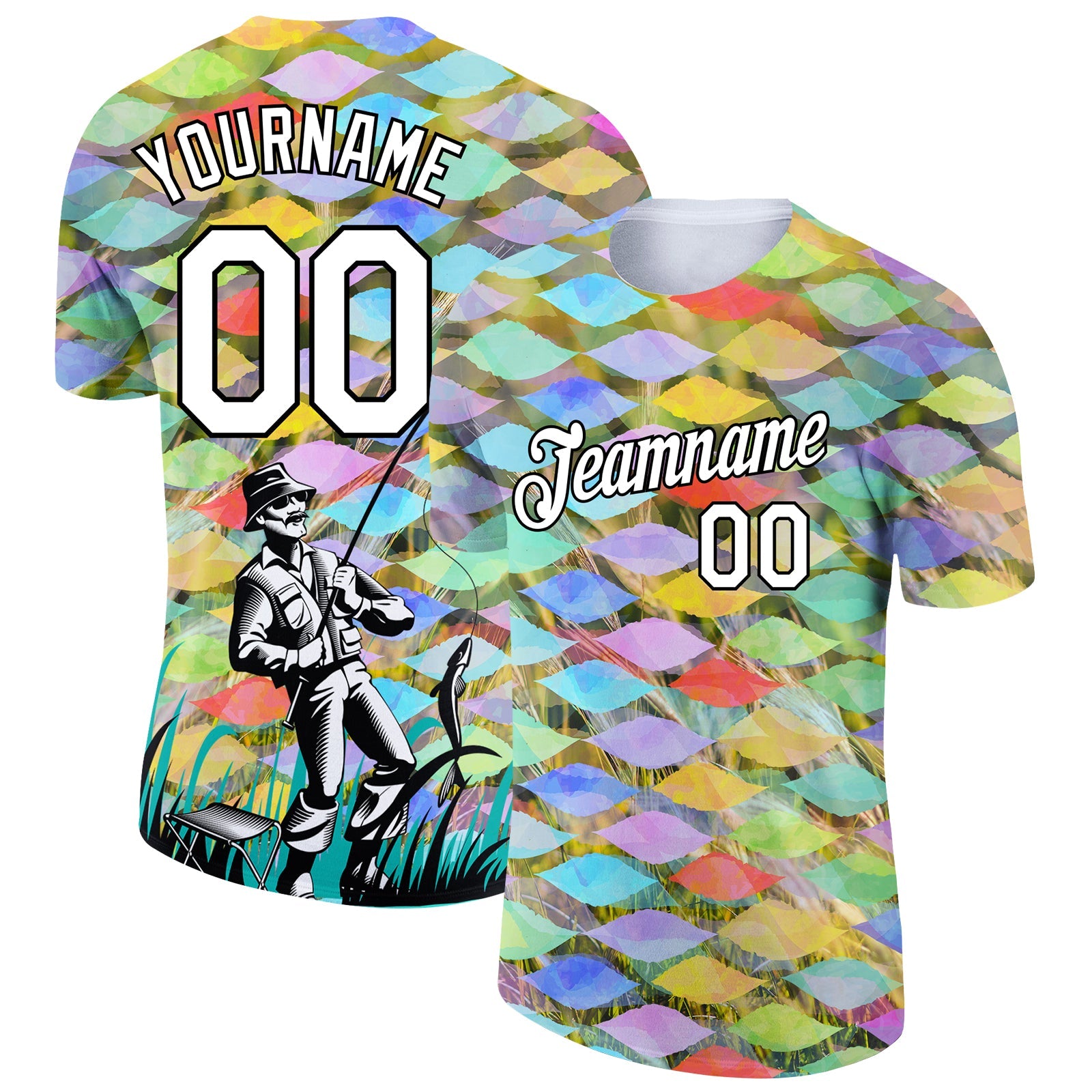Custom Neon Green White-Black 3D Pattern Design Fishing Performance T-Shirt - Main View