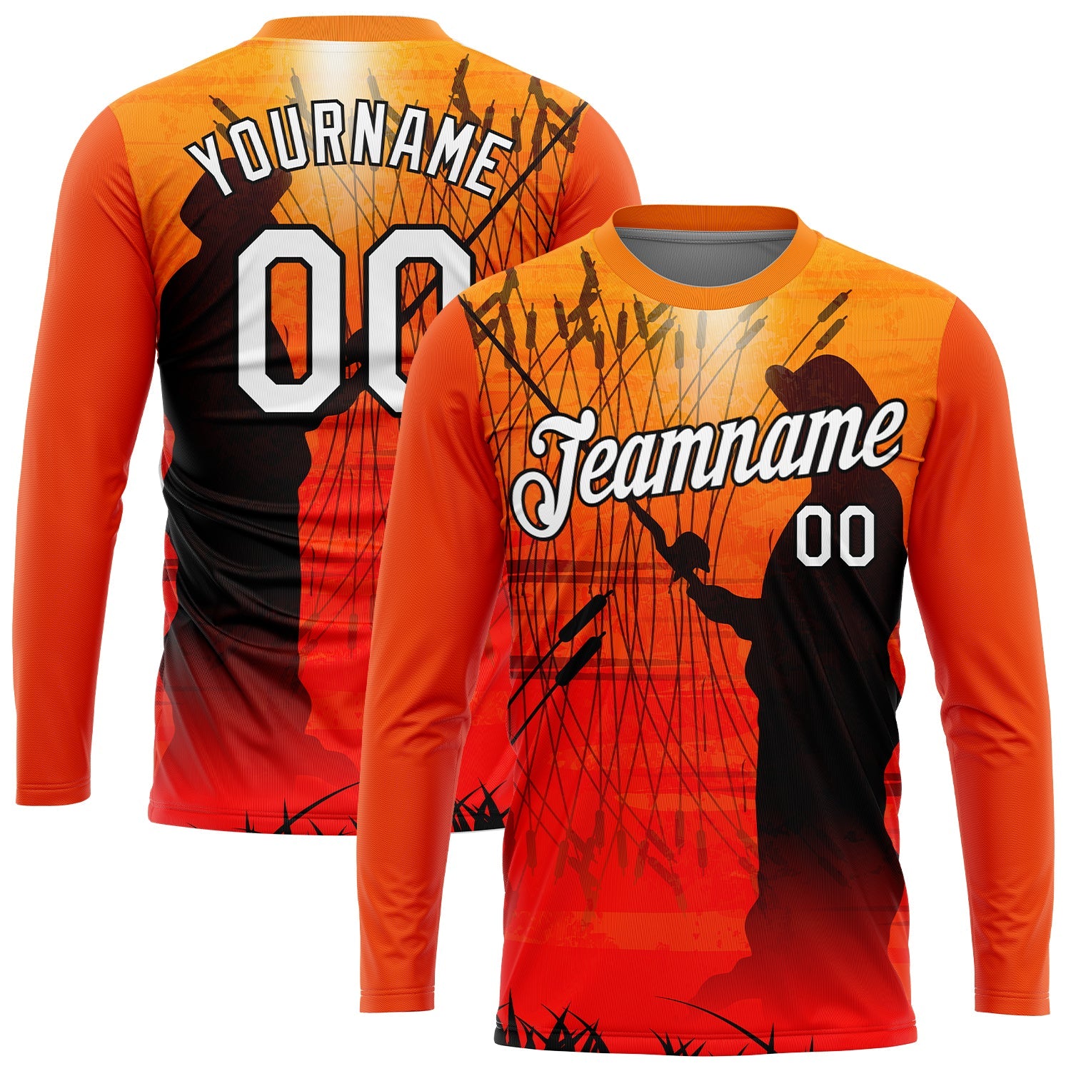 Custom Orange White-Black 3D Pattern Design Fishing Performance T-Shirt view 2