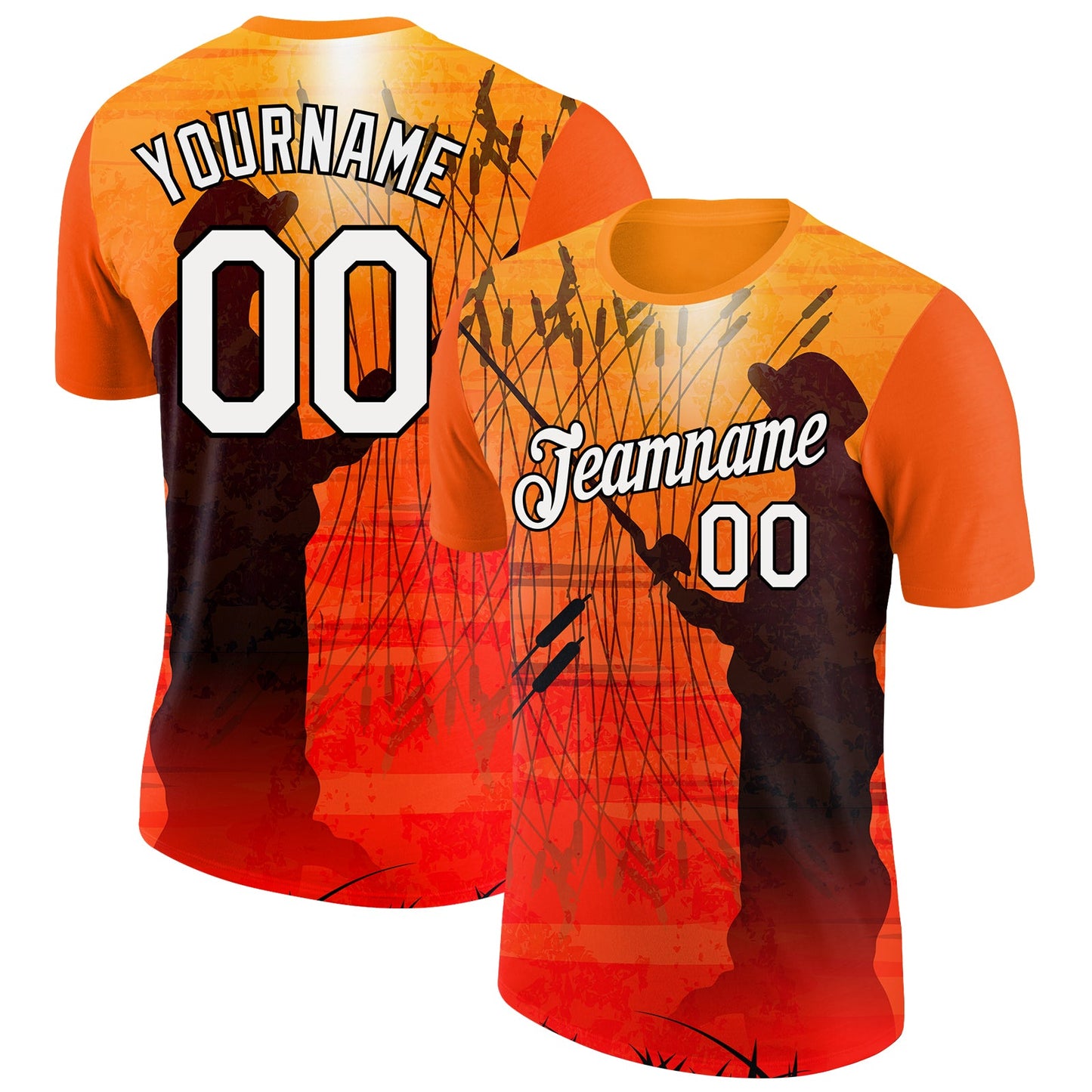 Custom Orange White-Black 3D Pattern Design Fishing Performance T-Shirt - Main View