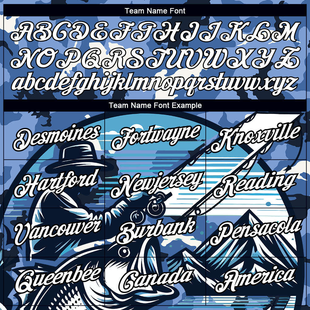 Custom Light Blue White-Black 3D Pattern Design Big Bass Fish Fishing Performance T-Shirt view 4