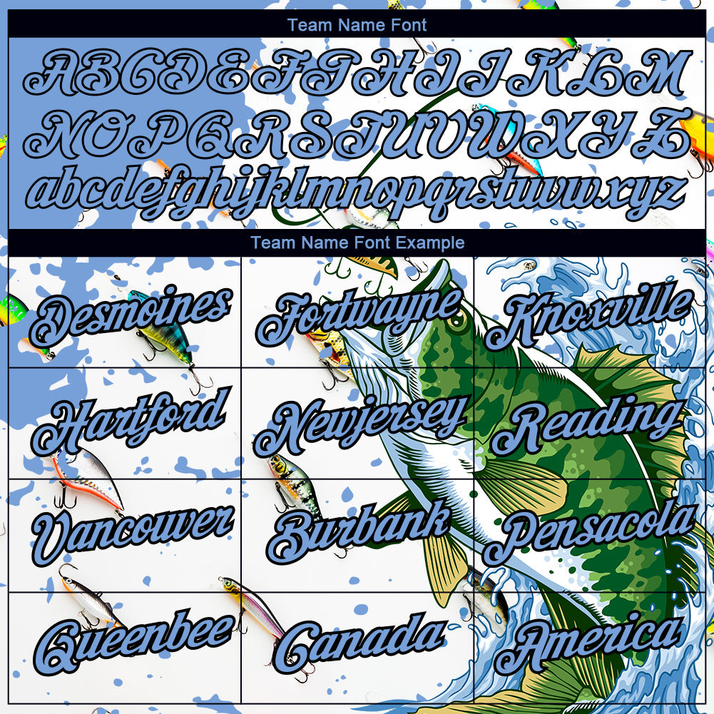 Custom White Light Blue-Black 3D Pattern Design Big Bass Fish Fishing Performance T-Shirt view 4