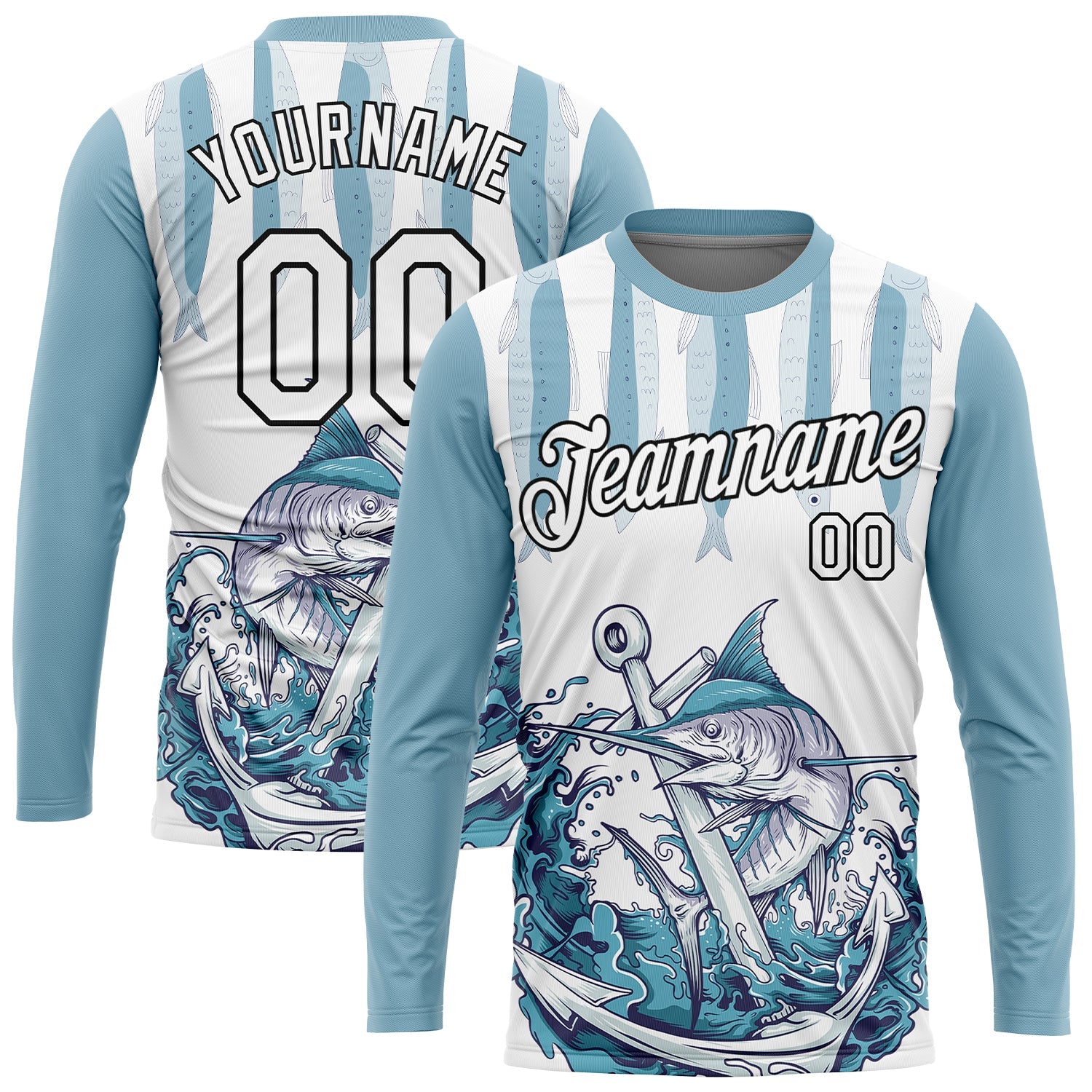 Custom White Black-Panther Blue 3D Pattern Design Marlin Fish Fishing Performance T-Shirt view 2