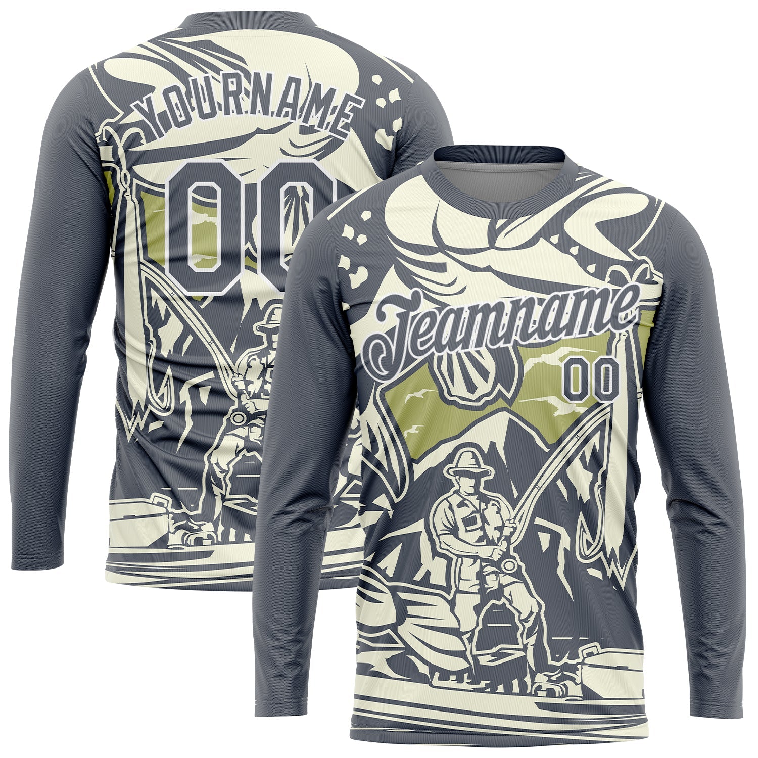 Custom City Cream Steel Gray-White 3D Pattern Design Fishing Performance T-Shirt view 2