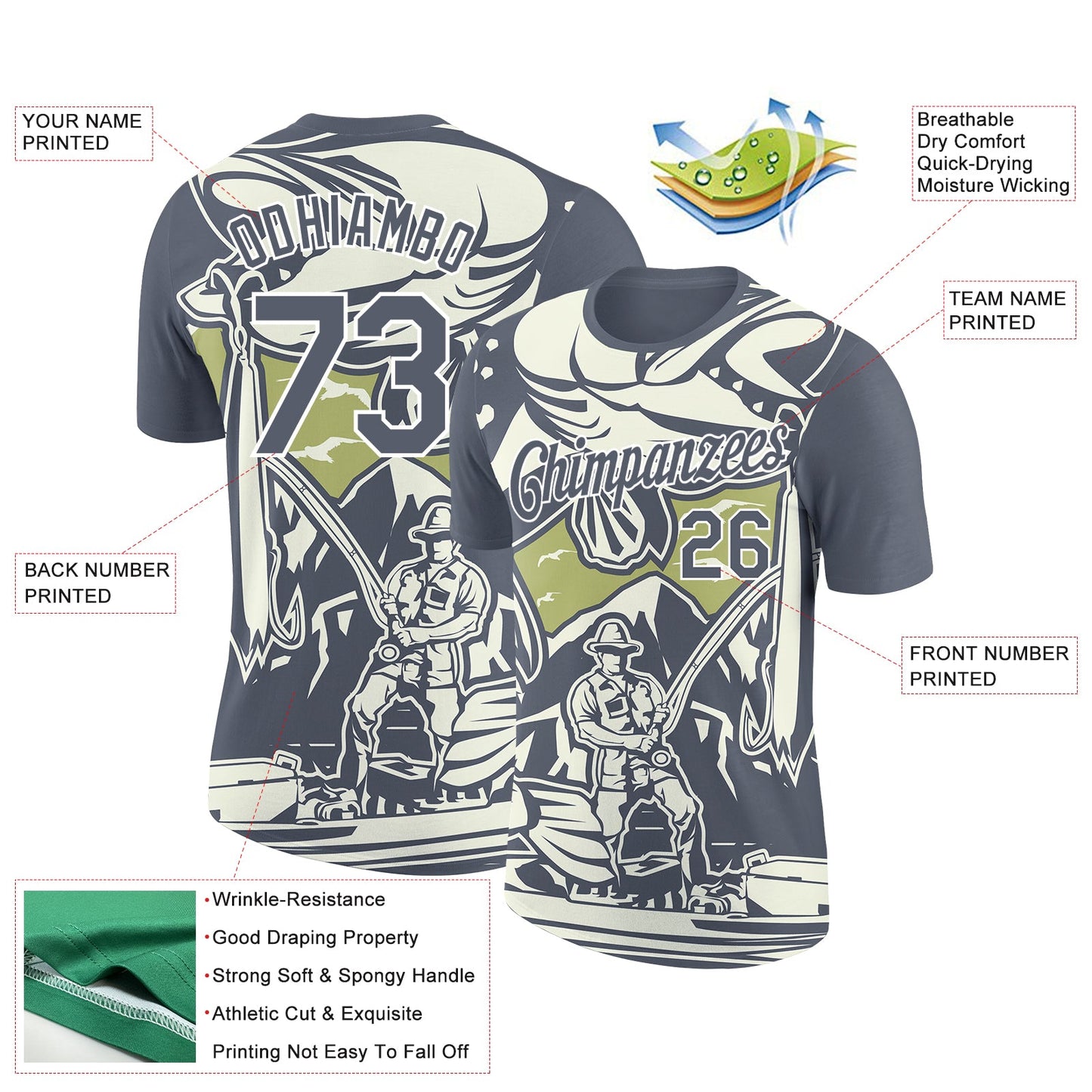 Custom City Cream Steel Gray-White 3D Pattern Design Fishing Performance T-Shirt view 3