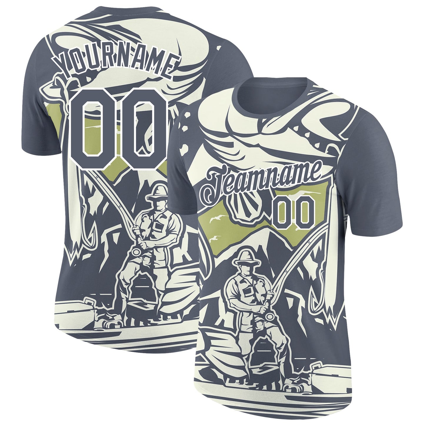 Custom City Cream Steel Gray-White 3D Pattern Design Fishing Performance T-Shirt - Main View
