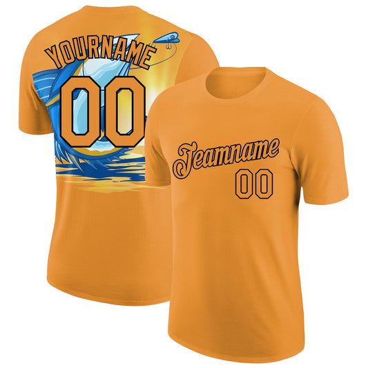 Custom Bay Orange Black 3D Pattern Design Fishing Fish Hook Performance T-Shirt - Main View