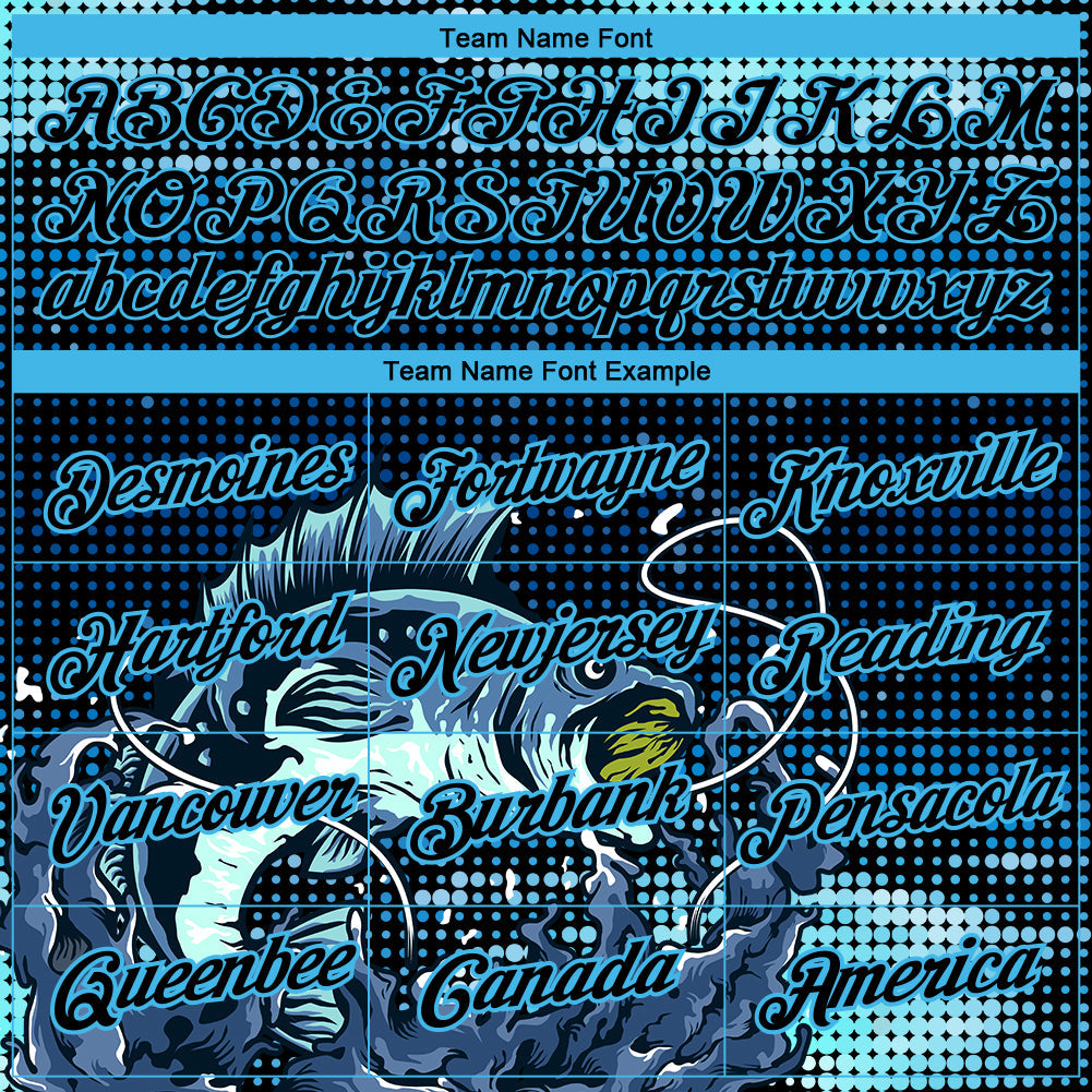 Custom Sky Blue Black 3D Pattern Design Fishing Performance T-Shirt view 4