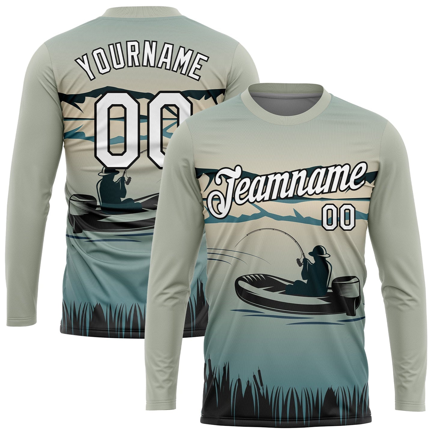 Custom Shadow Blue White-Black 3D Pattern Design Fishing Performance T-Shirt view 2