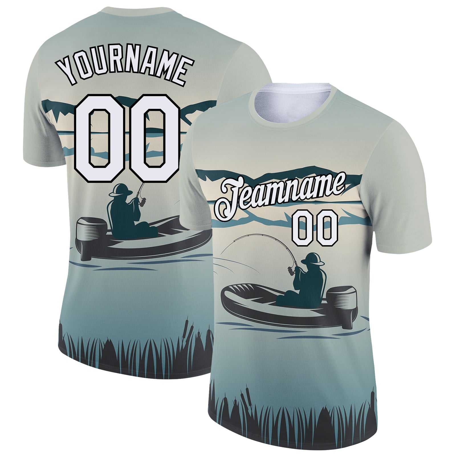 Custom Shadow Blue White-Black 3D Pattern Design Fishing Performance T-Shirt - Main View