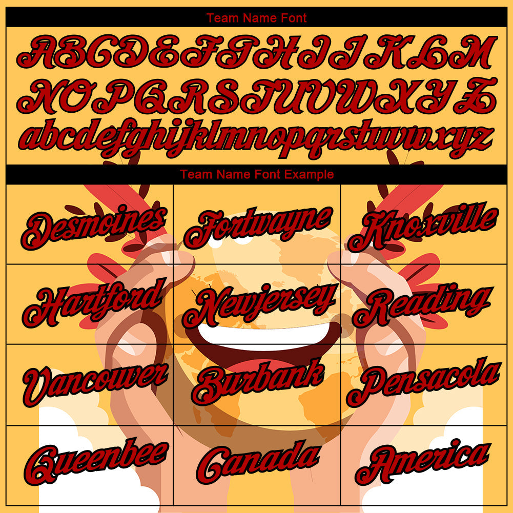 Custom Yellow Red-Black 3D Pattern Design Smile Emoji Performance T-Shirt view 3