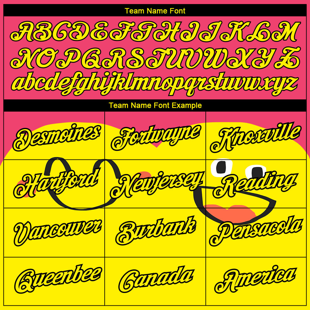 Custom Neon Pink Light Yellow-Black 3D Pattern Design Smile Emoji Performance T-Shirt view 3