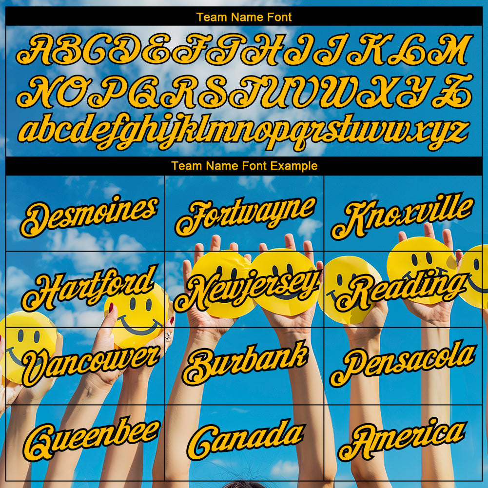 Custom Sky Blue Gold-Black 3D Pattern Design Smile Emoji Performance T-Shirt view 3