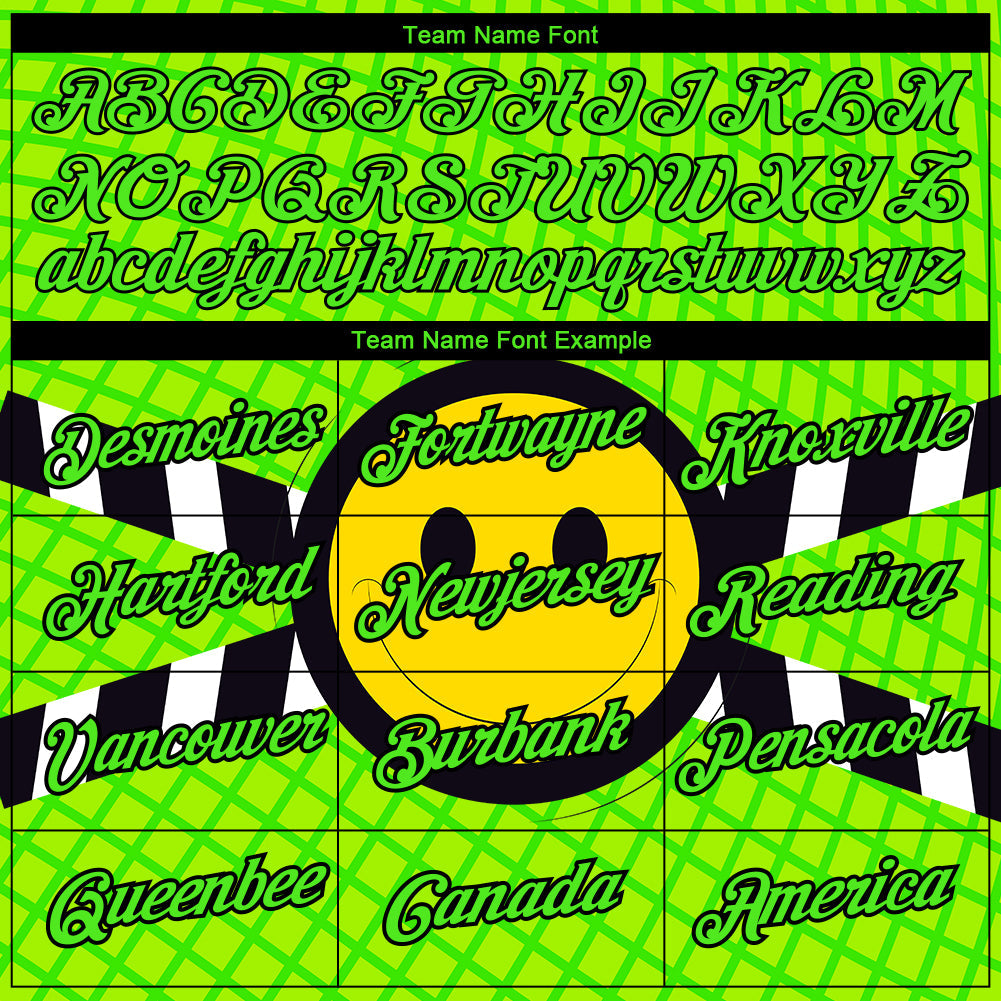 Custom Pea Green Neon Yellow-Black 3D Pattern Design Smile Emoji Performance T-Shirt view 3