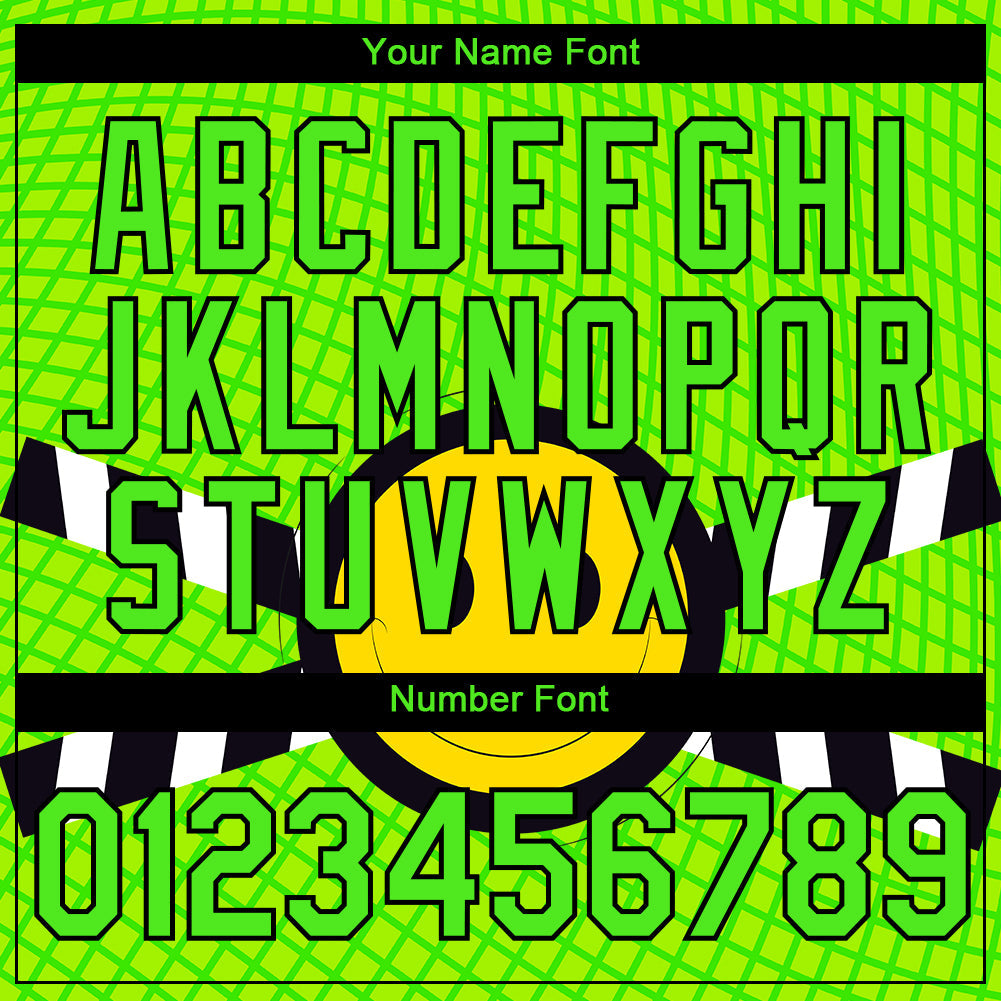 Custom Pea Green Neon Yellow-Black 3D Pattern Design Smile Emoji Performance T-Shirt view 4