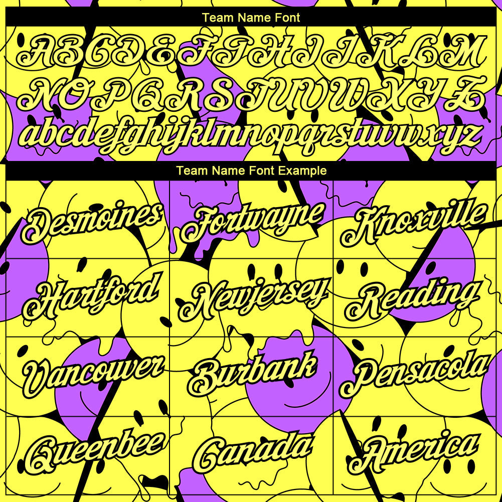 Custom Light Yellow Medium Purple-Black 3D Pattern Design Smile Emoji Performance T-Shirt view 3