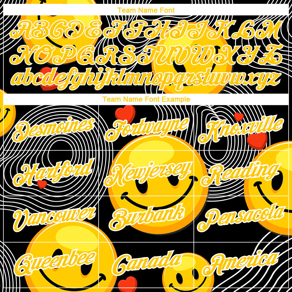 Custom Black Yellow-White 3D Pattern Design Smile Emoji Performance T-Shirt view 3