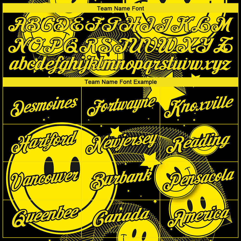 Custom Black Light Yellow 3D Pattern Design Smile Emoji Performance T-Shirt view 3
