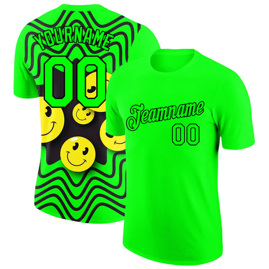 Custom Pea Green Black 3D Pattern Design Smile Emoji Performance T-Shirt - Main View