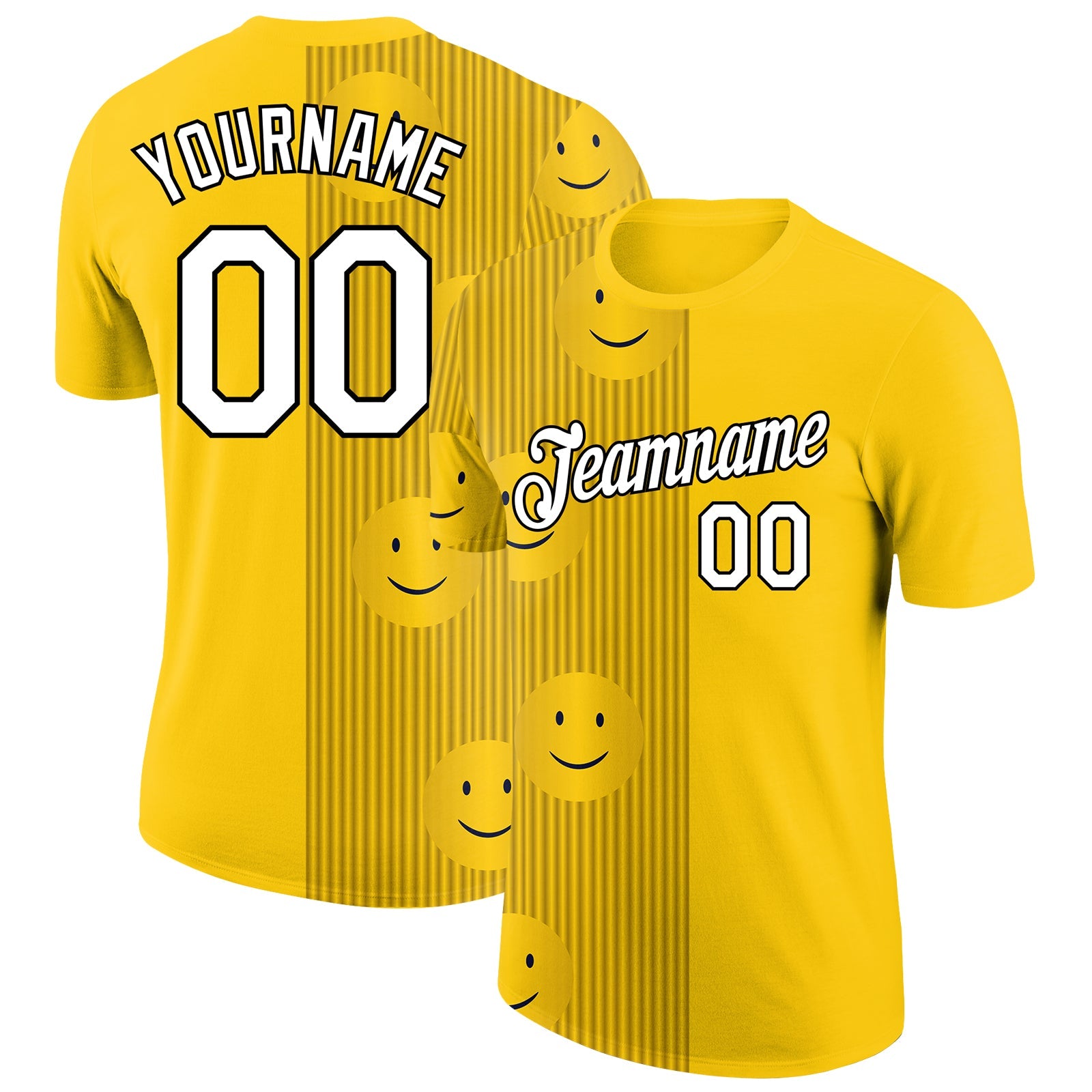 Custom Gold White-Black 3D Pattern Design Smile Emoji Performance T-Shirt - Main View