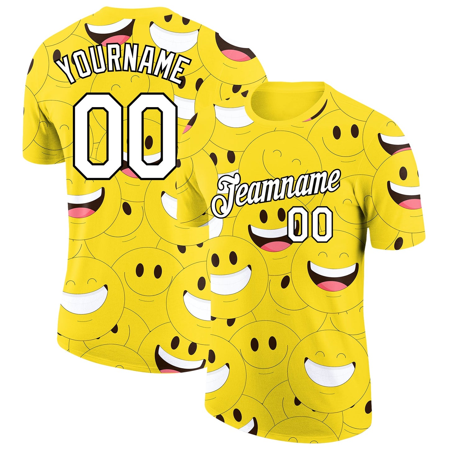 Custom Gold White-Black 3D Pattern Design Smile Emoji Performance T-Shirt - Main View