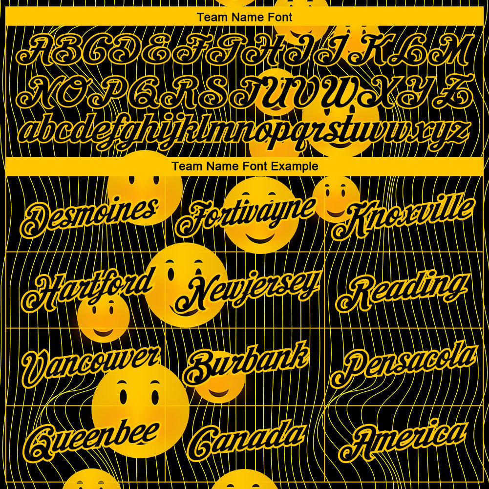 Custom Black Gold 3D Pattern Design Smile Emoji Performance T-Shirt view 3