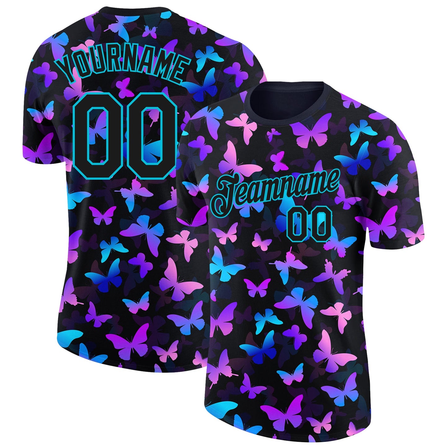 Custom Black Lakes Blue 3D Pattern Design Butterfly Performance T-Shirt - Main View