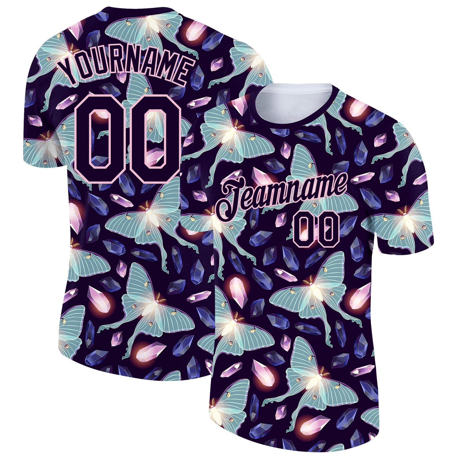 Custom Dark Purple Light Pink 3D Pattern Design Butterfly Performance T-Shirt - Main View
