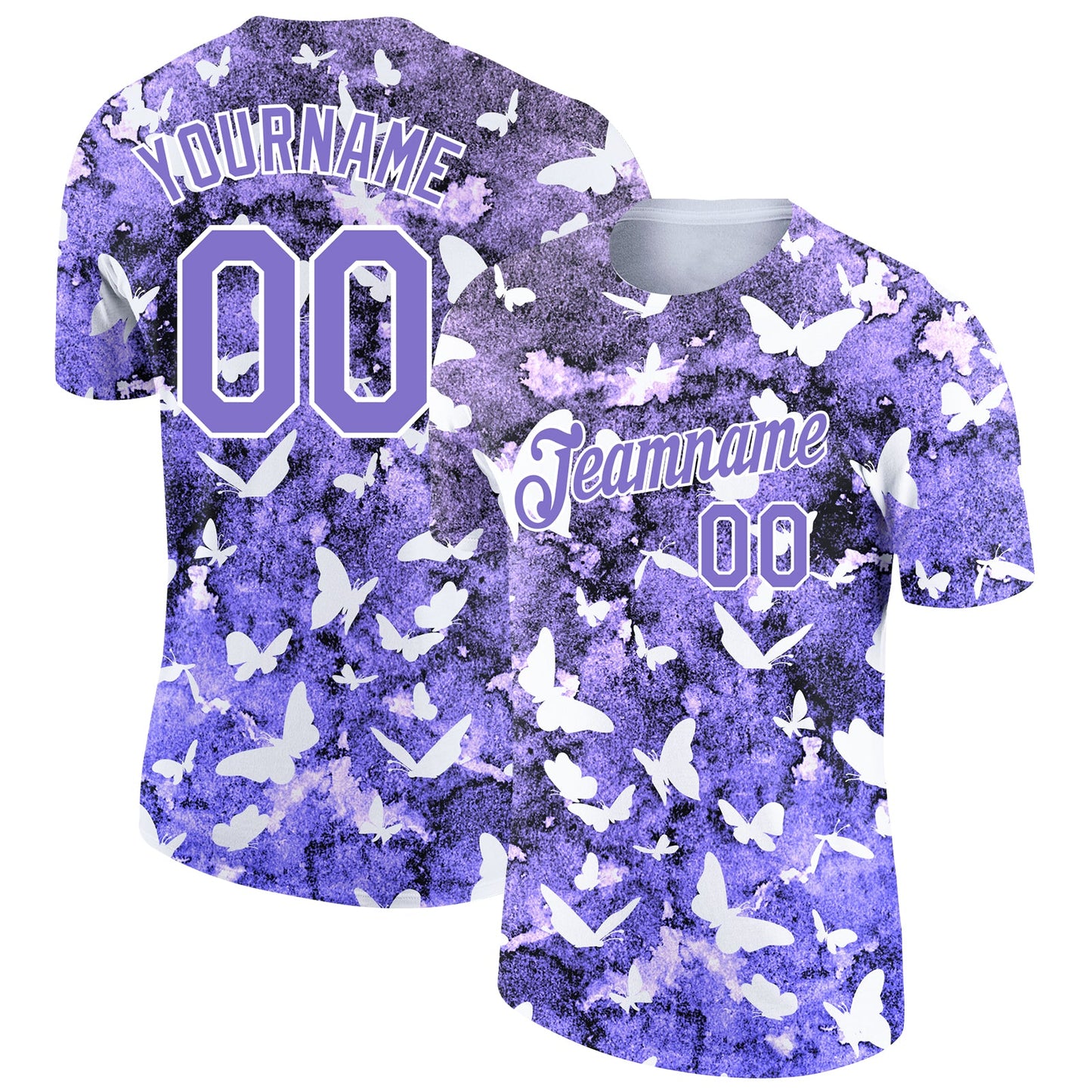 Custom Medium Purple White 3D Pattern Design Butterfly Performance T-Shirt - Main View