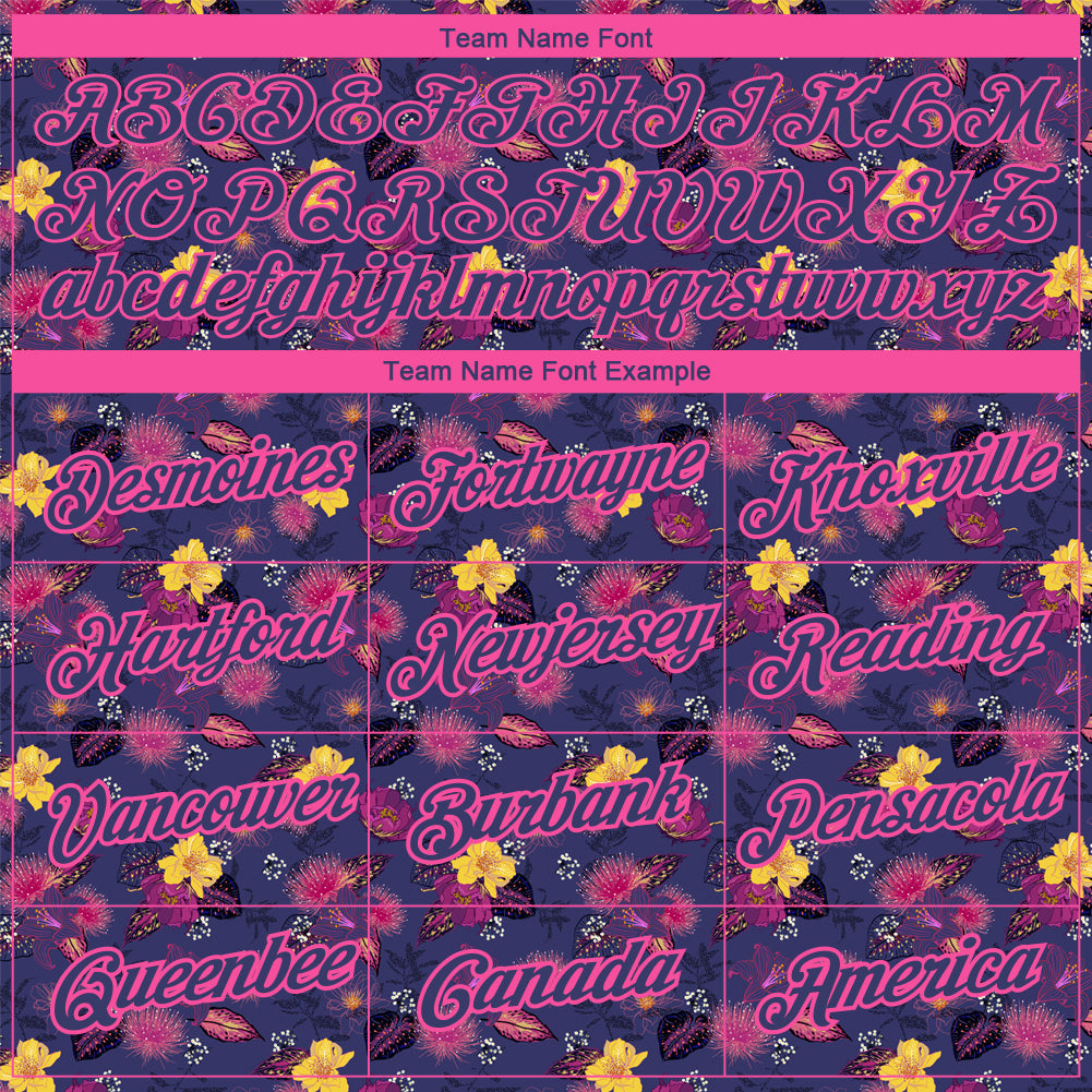 Custom Navy Pink 3D Pattern Design Flower Performance T-Shirt view 3