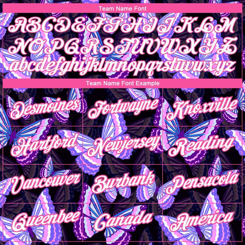 Custom Black White-Pink 3D Pattern Design Butterfly Performance T-Shirt view 3
