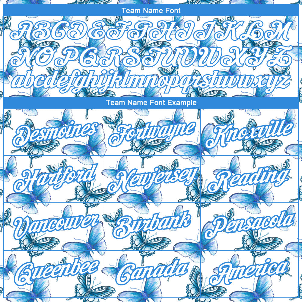 Custom White Powder Blue 3D Pattern Design Butterfly Performance T-Shirt view 3