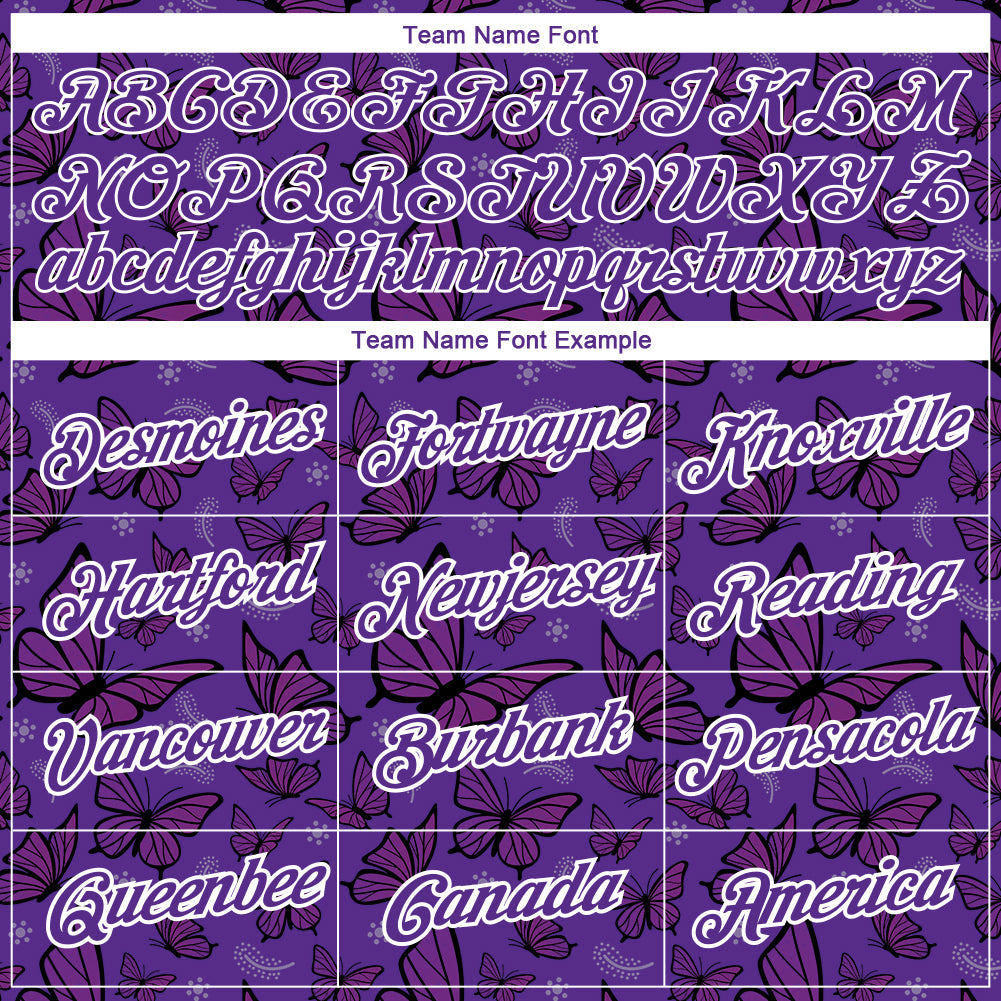 Custom Purple White 3D Pattern Design Butterfly Performance T-Shirt view 3