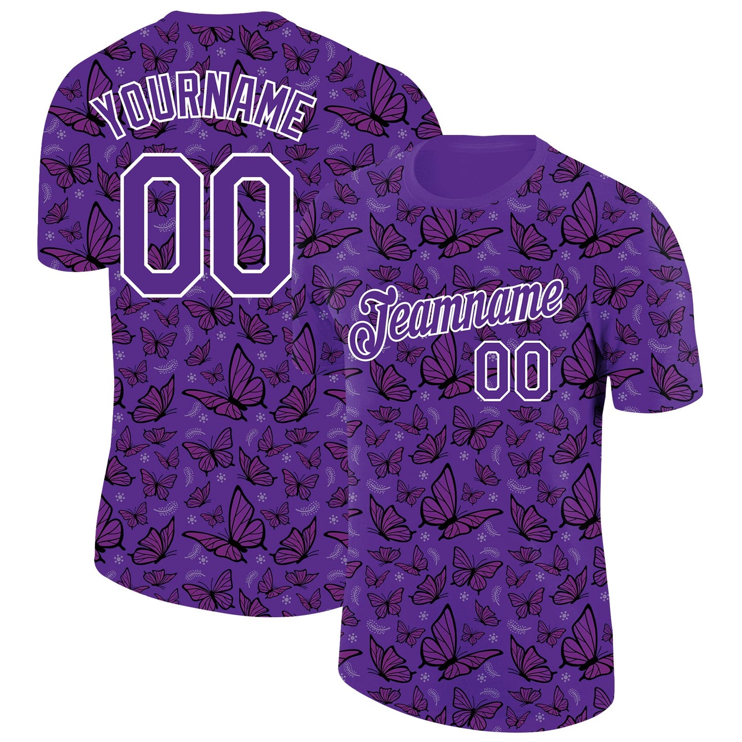 Custom Purple White 3D Pattern Design Butterfly Performance T-Shirt - Main View