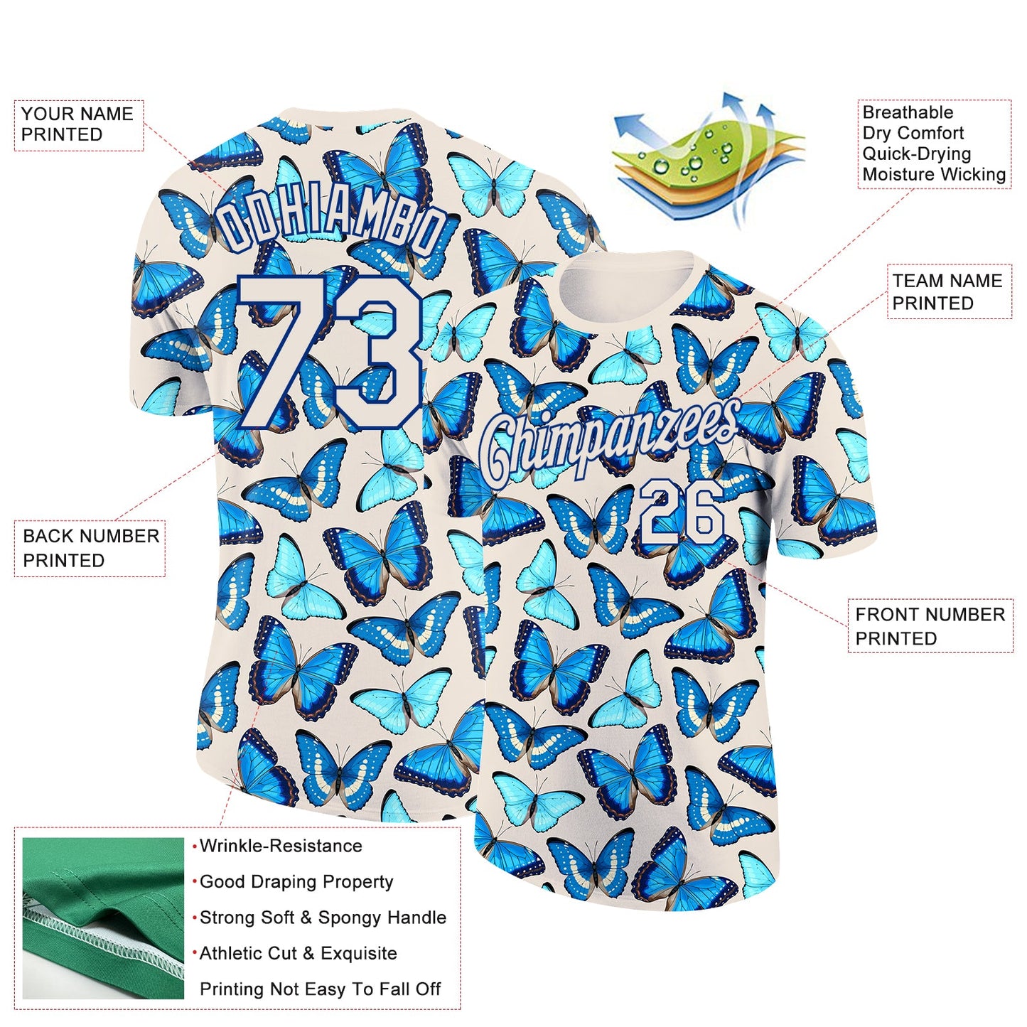 Custom Cream Royal 3D Pattern Design Butterfly Performance T-Shirt view 2