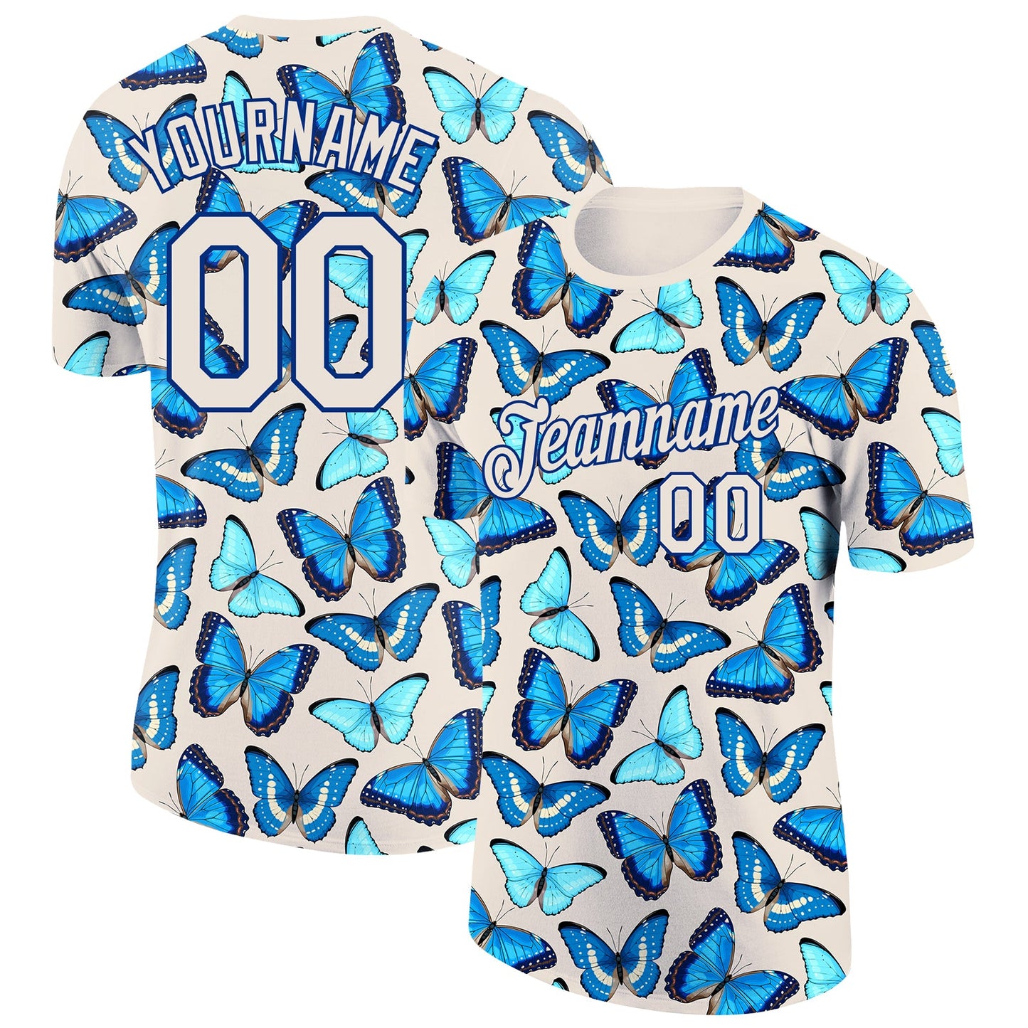 Custom Cream Royal 3D Pattern Design Butterfly Performance T-Shirt - Main View