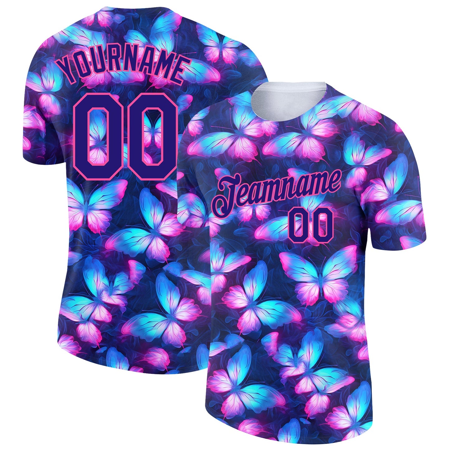 Custom Dark Purple Pink 3D Pattern Design Butterfly Performance T-Shirt - Main View