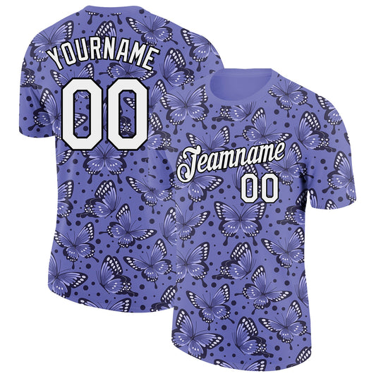 Custom Purple White-Black 3D Pattern Design Butterfly Performance T-Shirt - Main View