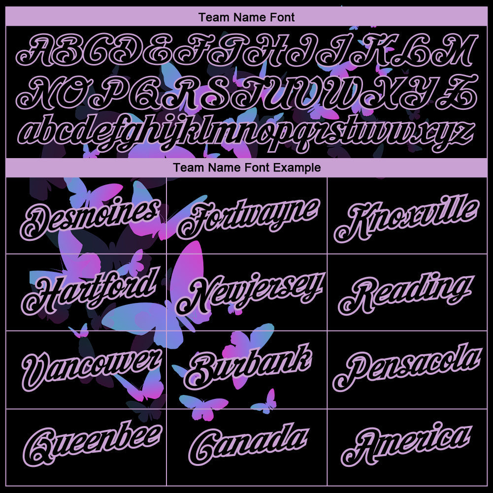 Custom Black Light Purple 3D Pattern Design Butterfly Performance T-Shirt view 3