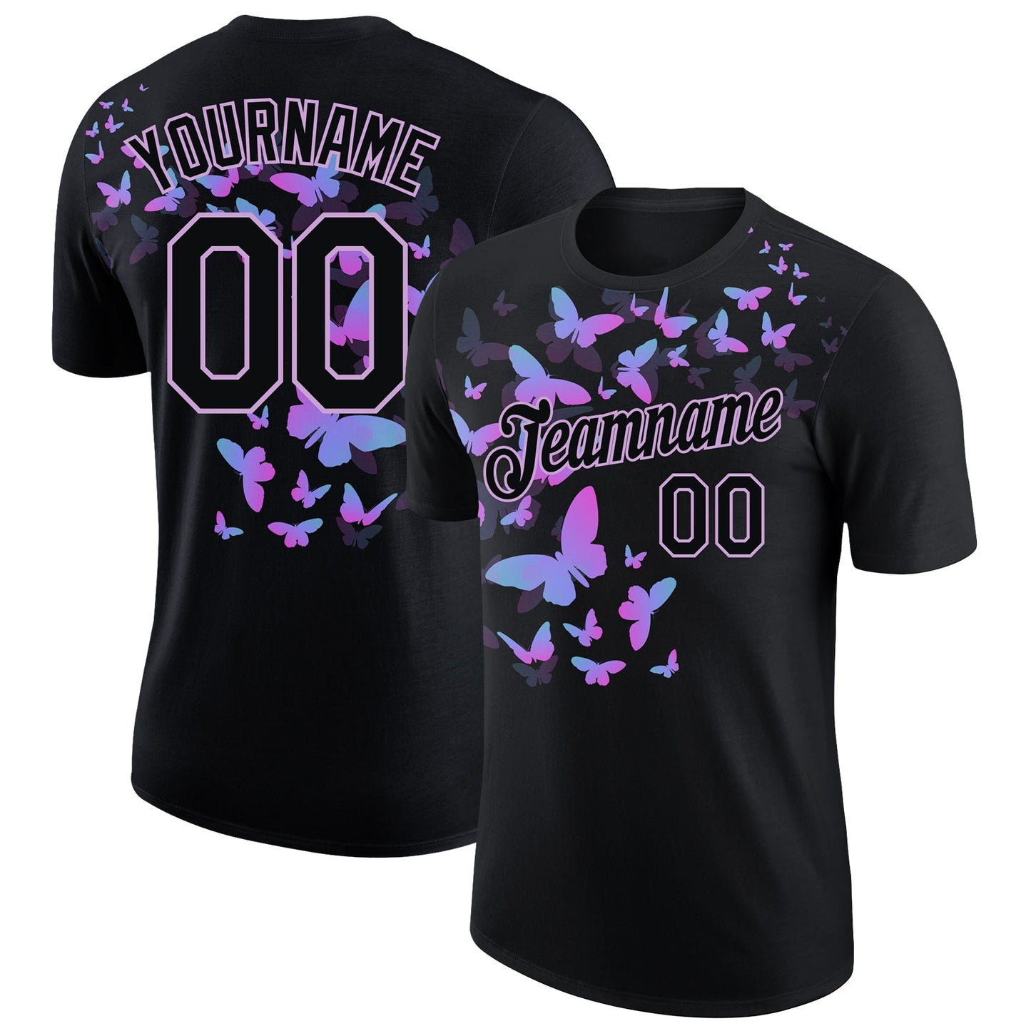Custom Black Light Purple 3D Pattern Design Butterfly Performance T-Shirt - Main View
