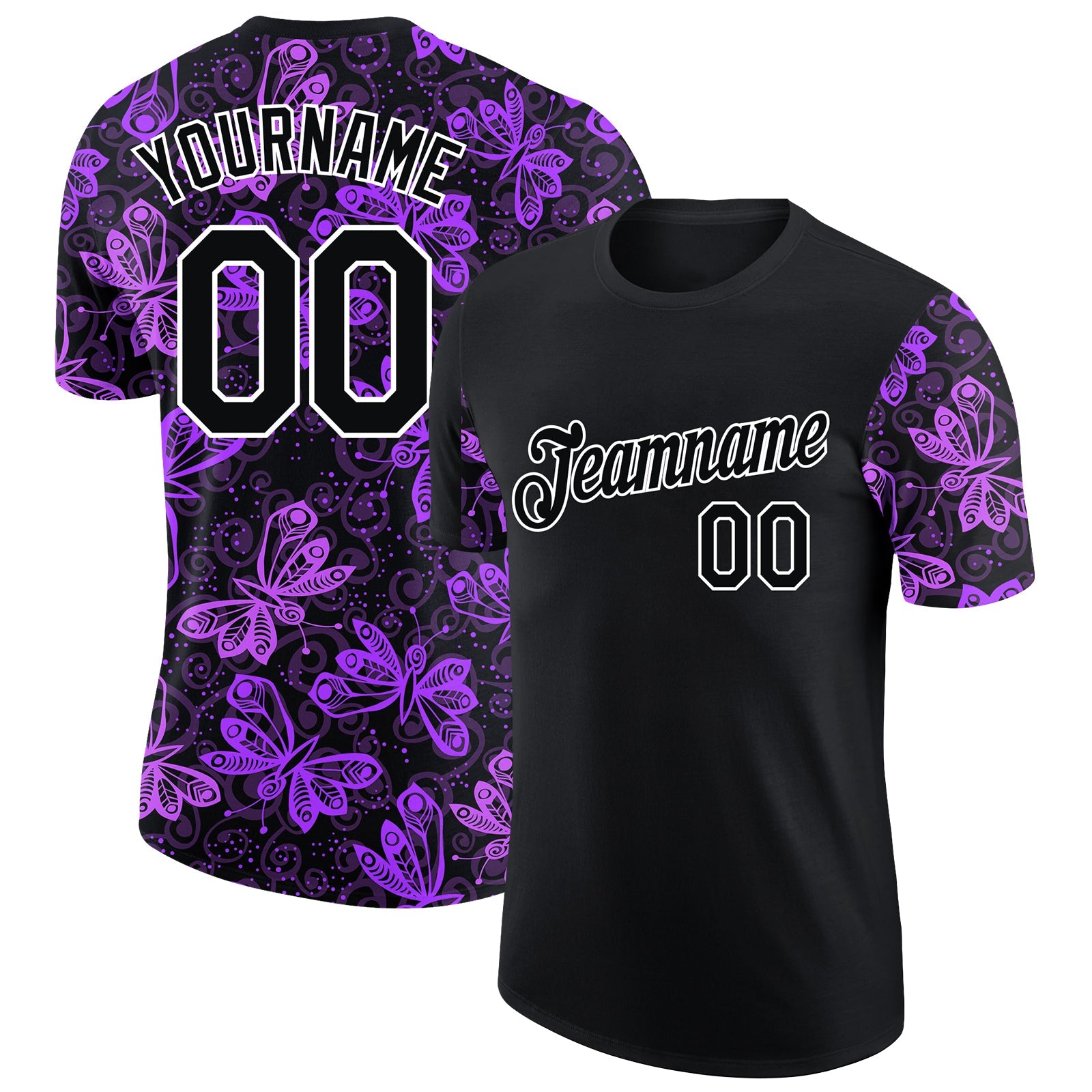 Custom Black White 3D Pattern Design Butterfly Performance T-Shirt - Main View