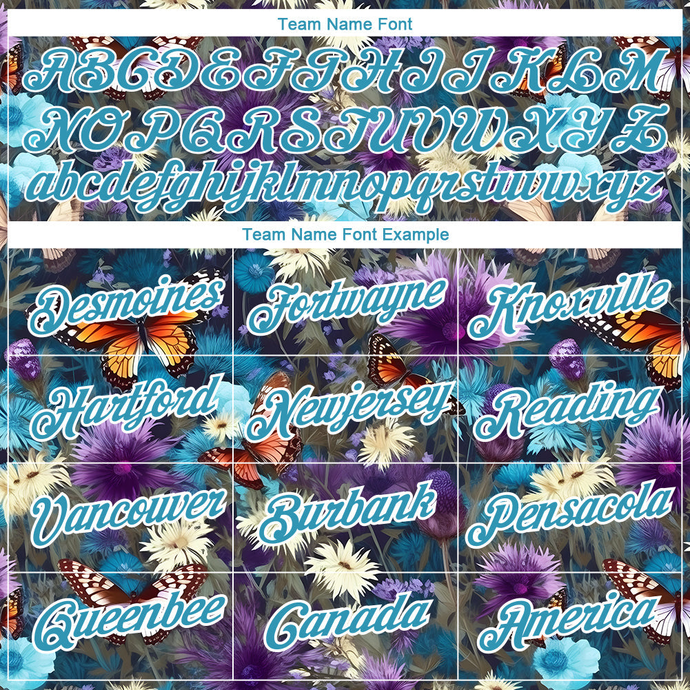 Custom Panther Blue Purple-White 3D Pattern Design Flower With Butterfly Performance T-Shirt view 3