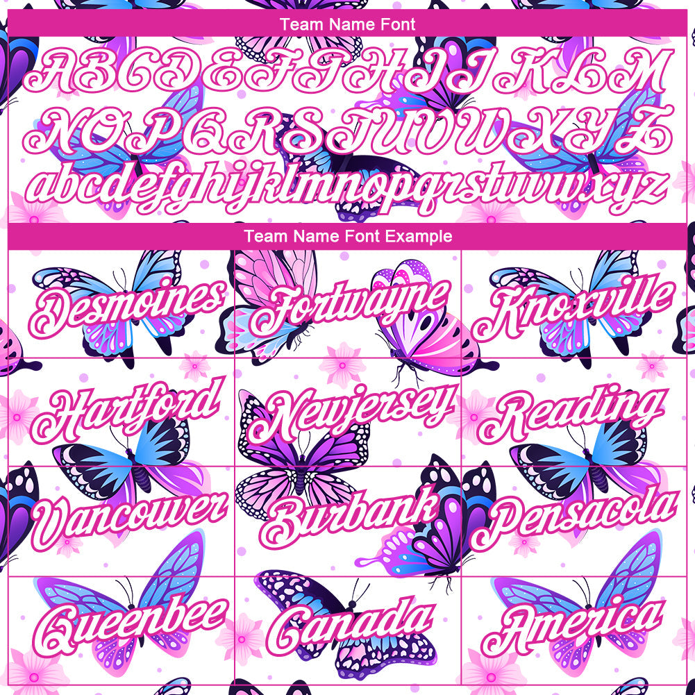 Custom White Pink 3D Pattern Design Butterfly Performance T-Shirt view 3