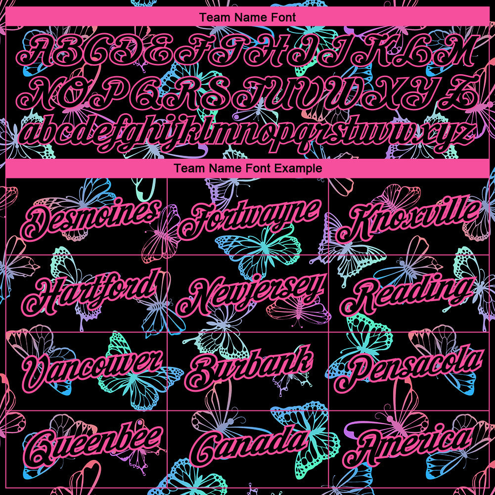 Custom Black Pink 3D Pattern Design Butterfly Performance T-Shirt view 3