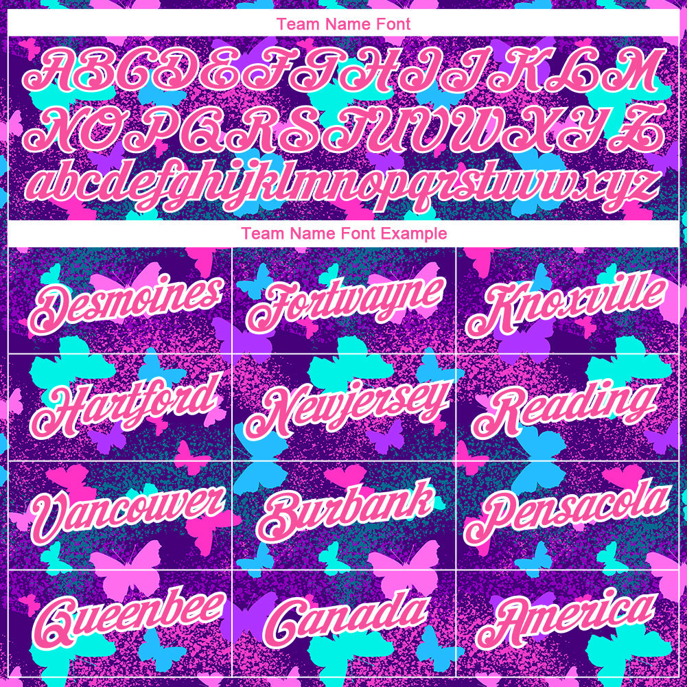 Custom Purple Pink-White 3D Pattern Design Butterfly Performance T-Shirt view 3