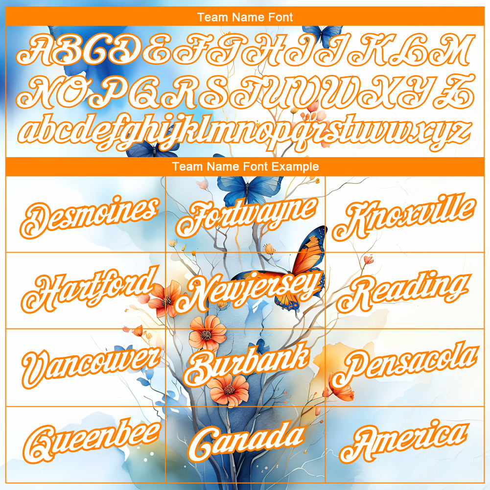 Custom White Bay Orange 3D Pattern Design Flower With Butterfly Performance T-Shirt view 3