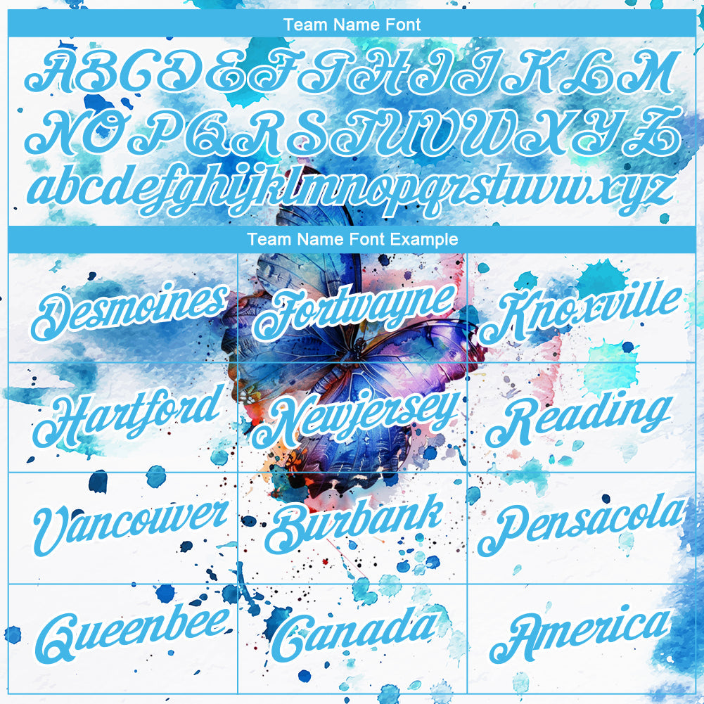 Custom White Sky Blue 3D Pattern Design Butterfly And Watercolor Splash Performance T-Shirt view 3