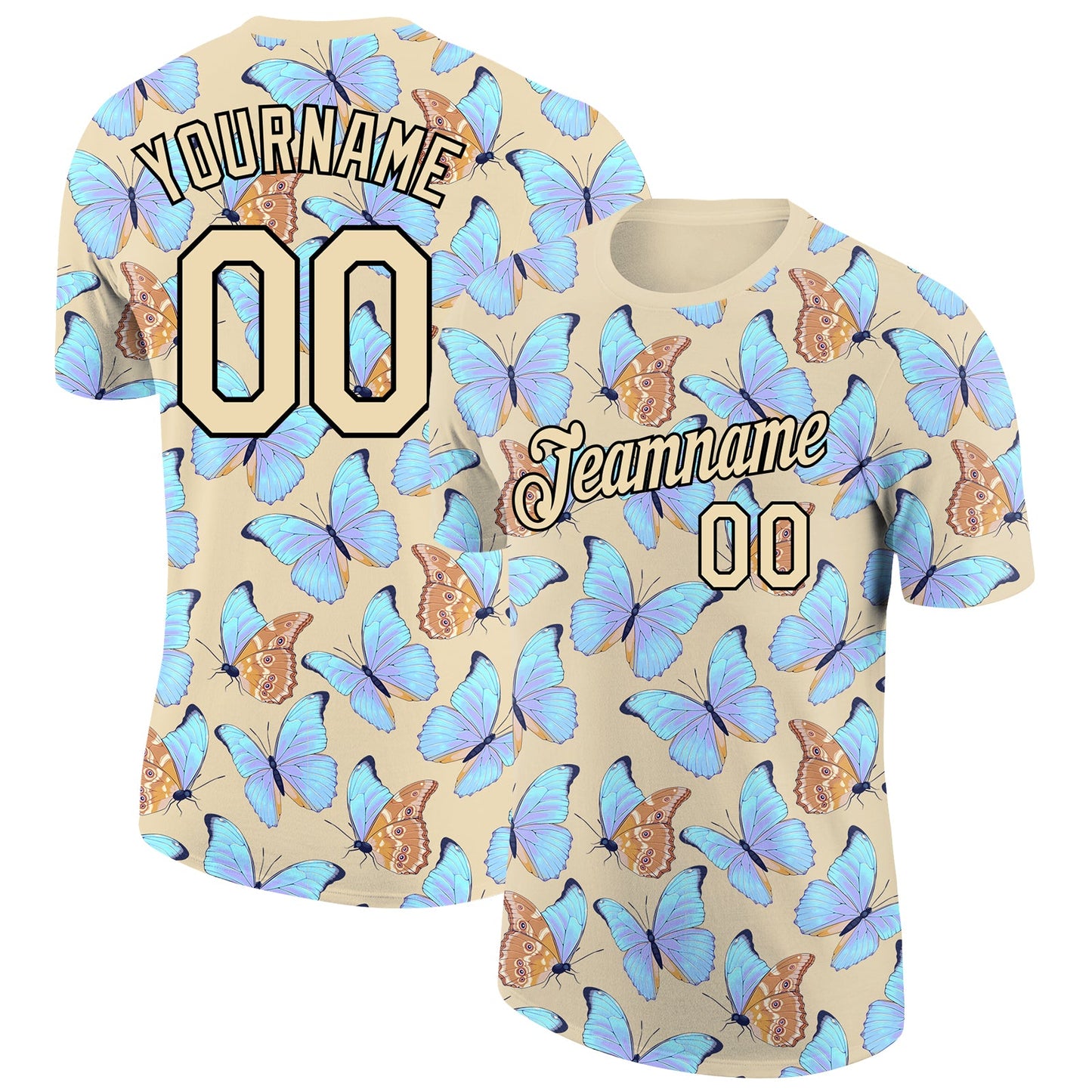 Custom City Cream Black 3D Pattern Design Butterfly Performance T-Shirt - Main View